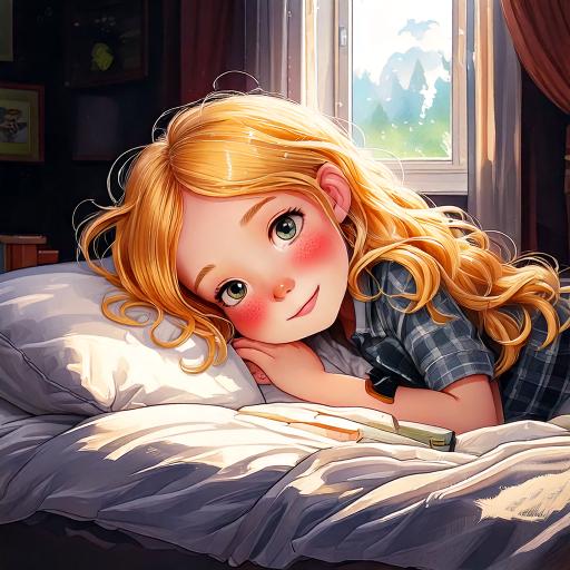 Firefly children's book illustration of a girl (pale white skin, fair hair), 8 years old, falling as (1) vanaema värava juures lehvitamas