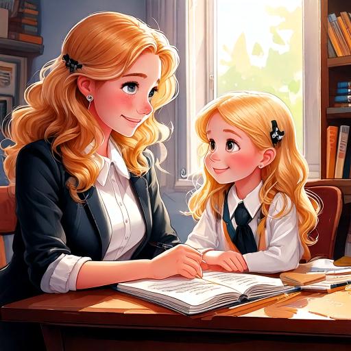 Firefly children's book illustration of a girl (pale white skin, fair hair), 8 years old, speaking w vanaema värava juures lehvitamas